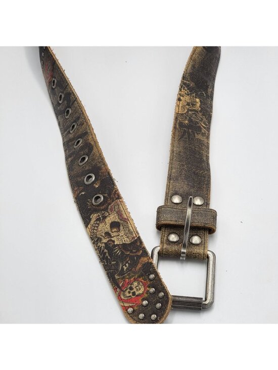 Vtg Y2K Ed Hardy Gothic Handmade Leather Belt with Skull Design & Stud Details S main image 9